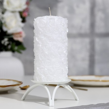 Candle-cylinder wedding "roses", 14x7.5 cm, white, home