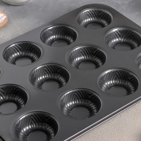 Baking uniform “Puding”, 35 × 27 × 3 cm, 12 cells, anti -stick coating, black color-2