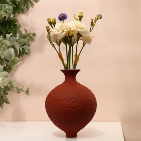 Vase for flowers decorative art Torracotta color 20 x 14 x 14 cm-2