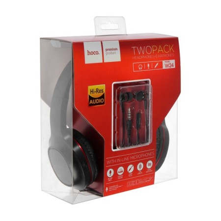 Hoco W24 headphone set, wired, overhead + vacuum, wired, red-11