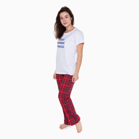 Home female kit “Good Morning” (T -shirt/Pants), white/red color, size 46-2