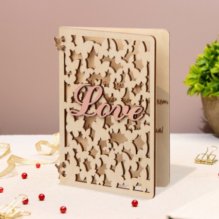 Wooden postcard "Love" handmade, light, butterflies, 12x8 cm-3