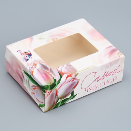 Confectionery packaging, a box with lamination "Tulips", 10 x 8 x 3.5 cm
