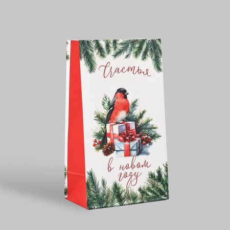 A package without handles "Happiness in the New Year", bullfinchy 10 x 19.5 x 7 cm, New Year-1