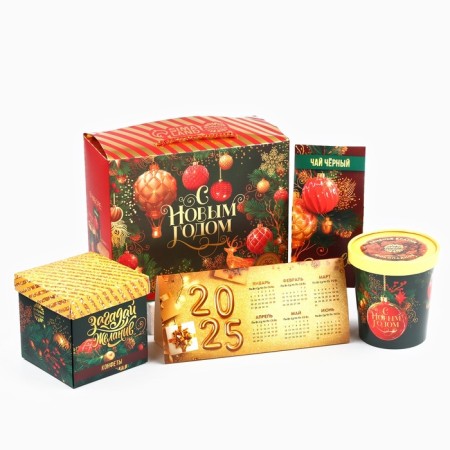 Gift set "Happy New Year": Black Tea 50 g, creamy sweets 110, Brownie cookies 120 g.