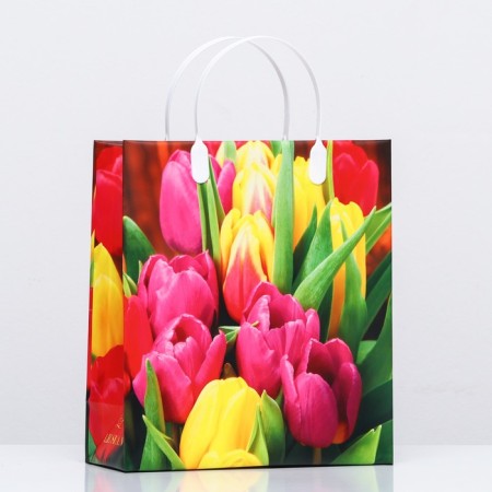 Spring flowers package, red, soft plastic, 26 x 23 cm 110 μm