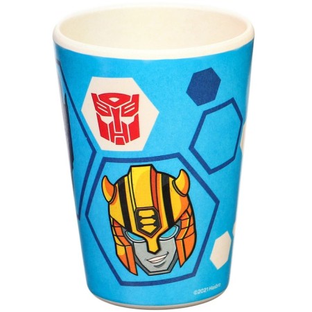 A set of children's bamboo dishes, 4 objects: plate, fork, spoon, glass, transformers-11