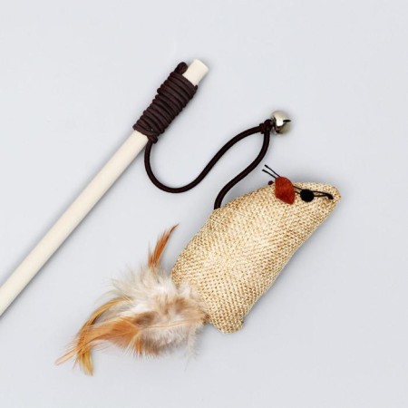 Testing "Eco", cotton mouse on a wooden stick, 40 cm-1