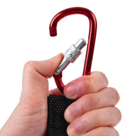 Carabiner for bags for a stroller, for Velcro, eco -leather, black/red color-6