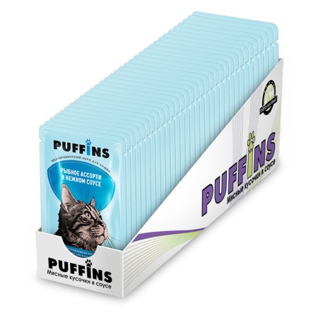 Wet food "Puffins" for cats, fish assorted in sauce, 75 g-2