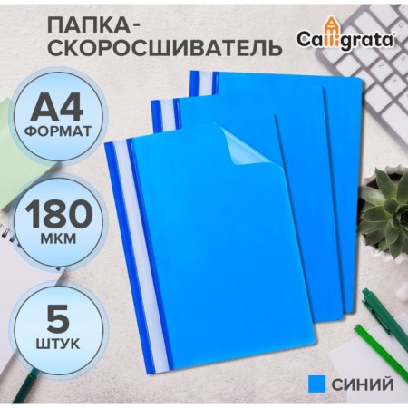 A set of folders-checkers 5pcs. Calligrata, A4, 180MKM, with a blue transparent top