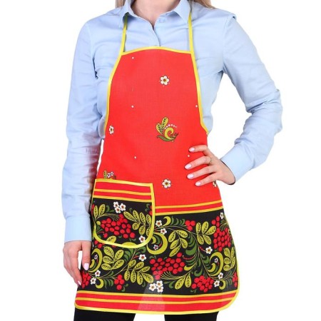Khokhloma apron, souvenir, with a pocket