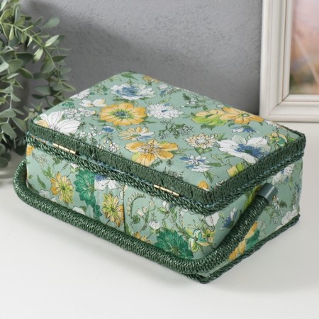 Casket for needlework "Green Flower Polyanka" 24x16x11 cm-6