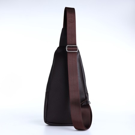Male sling bag, artificial leather, headphone opening, brown color-3