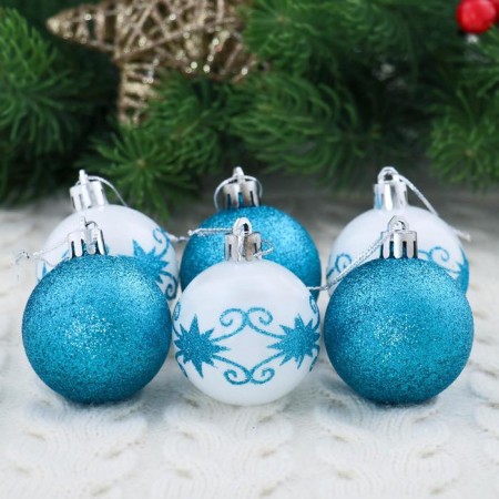 Set of balls plastic D-5 cm, 6 pcs "Winter Fairy Tale" Blue-Great