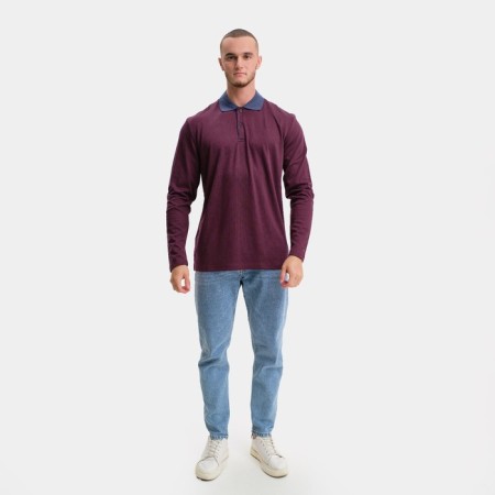Polo male with long sleeve, burgundy color, size 46 (m)-2