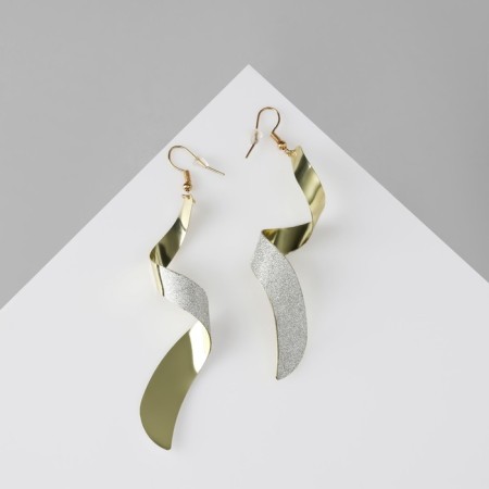 Earrings with rhinestones “wave” spiral, white color in gold-1