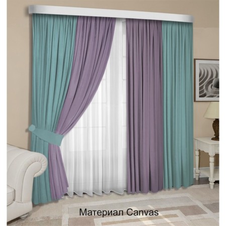 Set of curtains "Canvas", size 200x260 cm, 2 pcs, turquoise color, purple color-4