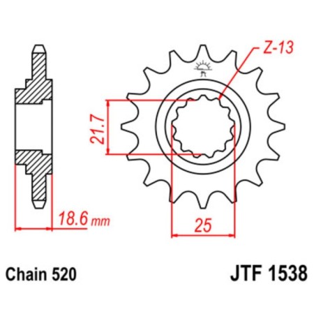 Leading star JTF1538-14, F1538-14, JT SPROCKETS, circuit 520, 14 teeth
