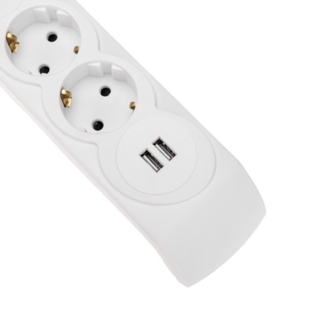 Network filter 5 nests, 3m, 3x1.5mm², with auto -wiring, 2 USB, white Kranz-3