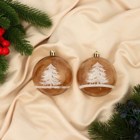 Set of balls plastic D-8 cm, 2 pcs "Winter Fairy Tale" White-brown