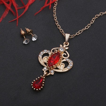 Set 2 objects: earrings, pendant "openwork" Vivaldi, white-red color in gold, 50 cm