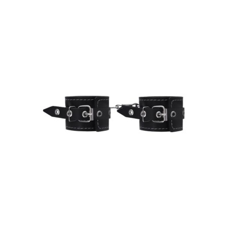 The handcuffs are two -layer with a white line Pecado BDSM, genuine leather, black-2