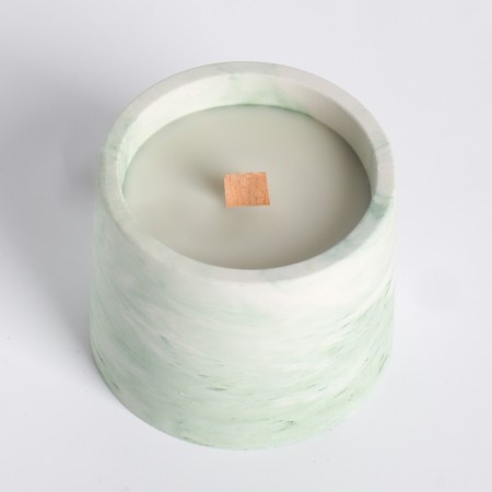 Candles in concrete on the stand "Loft", soy wax, wooden wick, white-green-3