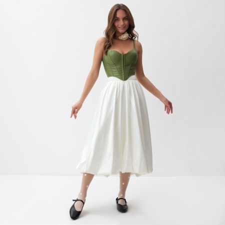 Women's leather corset, mist, p. XS, khaki-1