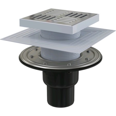 Alcaplast APV4444, 150 × 150/50/75 mm, direct runoff, hydraulic staining and wet