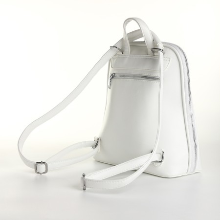 City backpack of artificial leather with lightning, white color-3