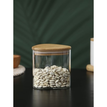 Glass Bank for bulk products with bamboo cover Bellatenero "Eco. Triangle ", 500 ml, 10 × 10.8 cm-4