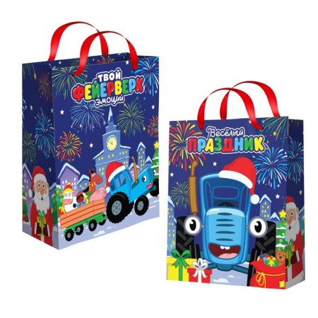 New Year. Gift package, 40x49x19 cm, blue tractor-1