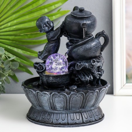 Table fountain with backlight "Little Buddha with a teapot" 25x19.5x19.5 cm-2