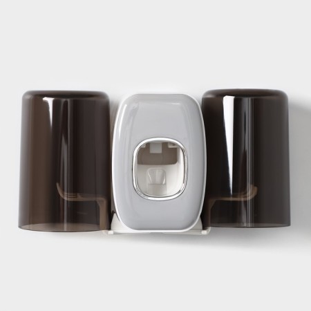 Holder for toothbrushes with a toothpaste squeezer, a glass 2 pcs, 20 × 10.2 × 6.2 cm, the color is gray-5