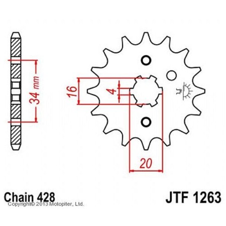 Front star, host, JTF1263 for a motorcycle, steel, chain 428, 15 teeth
