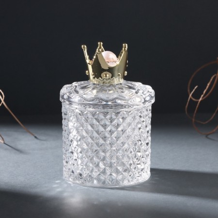 Casket Glass "Golden Crown with Pearl" 6x6x9 cm