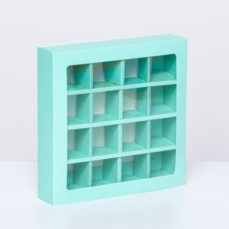 Box for sweets, 16 pcs, mint, 17.7 x 17.7 x 3.8 cm