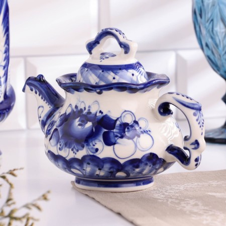 Teapot "Morning", Small, Gzhel, Porcelain, 12x15 cm-2