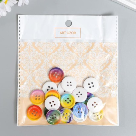 Buttons wood for creativity 4 punctures "Rainbow" set 20 pcs mix 1.8x1.8 cm-3
