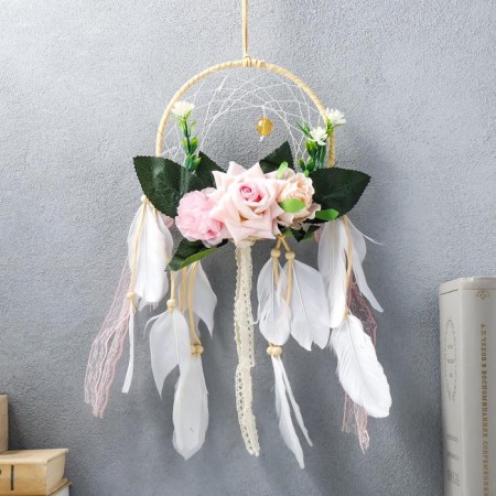 Dreams "Flowers and white feathers" 52x16 cm