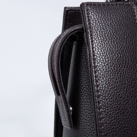 Women's bag El Masta with a zipper, external pocket, long belt, dark brown color-5