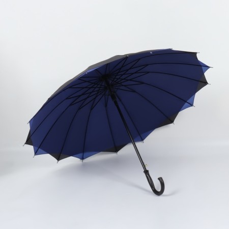 Umbrella - semi -automatic cane "plain", two -layer, 16 knitting needles, r = 52 cm, black/blue color-2