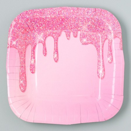 Plate plate disposable square "festive", pink, 16.5x16.5 cm-1