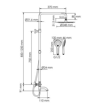 The shower system wasserkraft a288.258.078.bm Thermo, tropical shower, thermostat, black-2