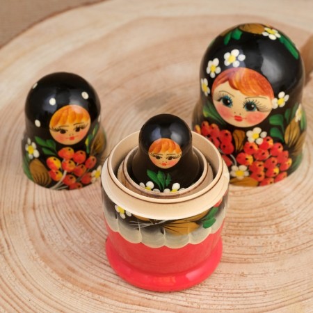 Nesting doll "mountain ash", black scarf, 3 puppet, 12 cm-3