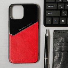 Чехол Luazon для iPhone 12 Pro Max, поддержка MagSafe, вставка из стекла и кожи, красный