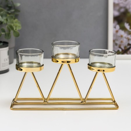 Climber metal, glass for 3 candles "triangles" gold 20x6x10 cm
