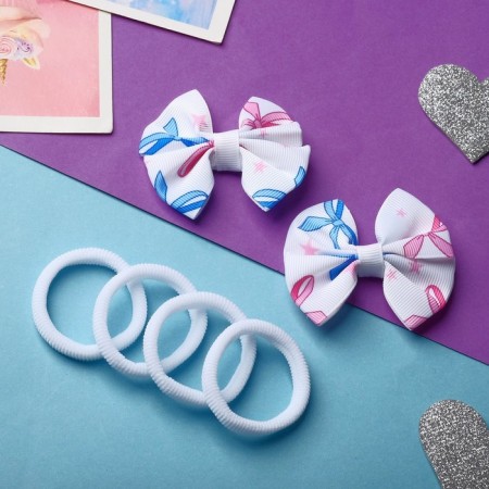 Hair set "Karapunka" (4 elastic bands, 2 clamps) bows tenderness, 2 cm, white-1