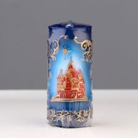 Candle - cylinder "with a temple, carved", 4.3x4.3x9.5 cm-3